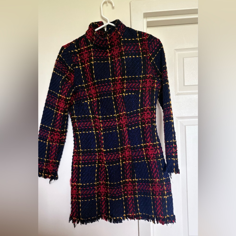 CBR Navy Tweed Dress with Red & Yellow Accents